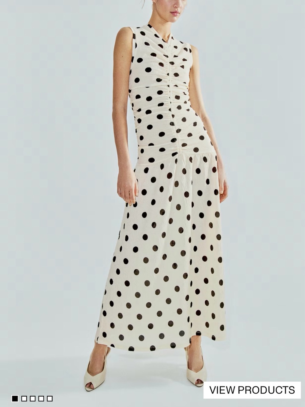 H&M Sleeveless Cream Polka Dot Maxi Dress